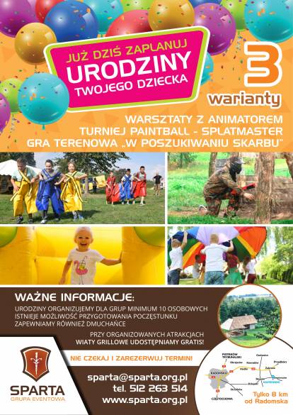 urodziny_dla_dzieci_radomsko-414x585 Sparta - Imprezy integracyjne, Pikniki dla Firm, Paintball, Wieczory kawalerskie, Imprezy integracyjne Częstochowa, Bełchatów, Łódź.